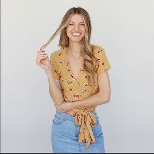 Yellow Floral Wrap Crop Top